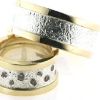 Billede af Ringe 14 kt. + sølv, bredde 10 mm., i damering 8 brill. coffee a 0,02 - 0,03 - 0,04 ct.