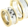 Billede af Ringe 14 kt. + sølv, bredde 10 mm., i damering 8 brill. coffee a 0,02 - 0,03 - 0,04 ct.