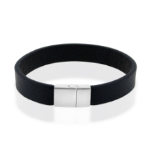 Billede af Men by Pind armbånd sort læder mat stål lås (18 cm)