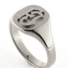 Billede af Herrering massiv lukket bund, plade antik facon, udsavet monogram, ring i sølv, monogram 14 kt.