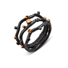 Billede af By Birdie Grace Triple ring sort rhodineret sølv m. 14kt og 0,05 ct brillant str. 53