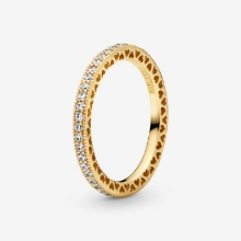 Billede af Pandora Funklen & Hjerter Ring forgyldt metalblanding str. 58