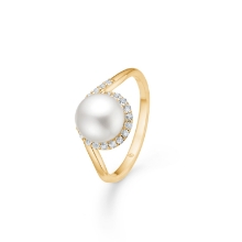 Billede af Mads Z "Kimberly" ring 14 kt. guld 0,21 ct. brillanter + kulturperle (str. 60)
