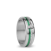 Billede af Bering ring Anniversary poleret stål m. grøn inderring (str. 57)