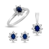 Billede af Roset smykkesæt m. ring, øreringe og vedhæng i 14 kt. hvidguld med safir og brillanter