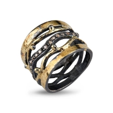 Billede af By Birdie Benedict Golden ring sort rhodineret sølv m.18kt og 0,06 ct diamant str. 60