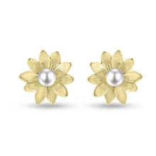 Billede af Ørestikker "Pearly Flowers" 14 karat guld