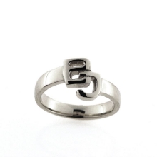 Billede af Ring, massiv med udsavet monogram BJ, 14 kt. hvg.