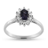 Billede af Rosetring med ægte fac. safir 6*4 mm. & 12 * brill. a 0,02 w/vs. 14 kt. hvg.