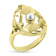 Billede af Ring med snirkler, hjerter, blade og perle 14 kt. facon + 6,1 gr.