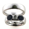 Billede af 1 par vielsesringe, Damering med safirer og oval diamant 14 kt. hvg.
