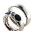 Billede af 1 par vielsesringe, Damering med safirer og oval diamant 14 kt. hvg.