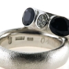 Billede af 1 par vielsesringe, Damering med safirer og oval diamant 14 kt. hvg.
