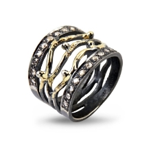 Billede af By Birdie Benedict ring sort rhodineret sølv m.18kt og 0,45 ct brillant str. 58