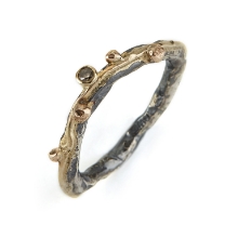 Billede af By Birdie Zeus Single Brill ring sort rhodineret sølv m.14kt og 0,05 ct brillant str. 60