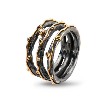 Billede af By Birdie Zeus Tribeca-1 ring sort rhodineret sølv m.14kt, og 0,05 ct brillant str. 54