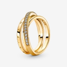 Billede af Pandora Krydsende Tredobbelt Pavé Båndring forgyldt metalblanding m. cz str. 58