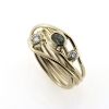 Billede af Ring unika med guldtråde, oval safir + 2 brill. 14 kt. (Trådring)