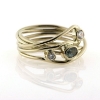 Billede af Ring unika med guldtråde, oval safir + 2 brill. 14 kt. (Trådring)