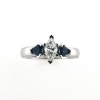 Billede af Ring med diamant marquise cut 0,47 ct. w/vs1 + 2 safirer trillion cut a 0,28 ct. 14 kt. hvg.
