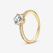 Billede af Pandora ring Klar Funklende Krone solitairering forgyldt metalblanding str. 50