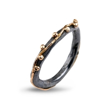 Billede af By Birdie Zeus Plain ring sort rhodineret sølv m.14kt guldkugler str. 53