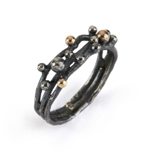 Billede af By Birdie Urban Harlem Buds-3 ring sort rhodineret sølv m.14kt str. 55