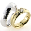 Billede af 1 par vielsesringe, damering fattet med hjerte diamant 14 kt. og 14 kt. hvg.