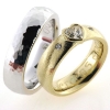 Billede af 1 par vielsesringe, damering fattet med hjerte diamant 14 kt. og 14 kt. hvg.