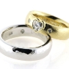 Billede af 1 par vielsesringe, damering fattet med hjerte diamant 14 kt. og 14 kt. hvg.