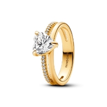 Billede af Pandora Dobbelt Bånd Hjerte ring forgyldt metalblanding m. cz (str. 58)