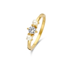 Billede af Spirit Icons Ocean ring sølv forgyldt m. perle + synt. zirkonia str. 64