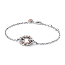 Billede af *Pandora Signature armbånd to-tonet pavéret cirkel sølv + rosa (18 cm)