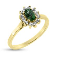 Billede af Rosetring med ægte fac. smaragd 6*4 mm. & 12 * brill. a 0,02 w/vs. 14 kt.