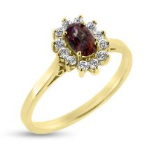 Billede af Rosetring med ægte fac. rubin 6*4 mm. & 12 * brill. a 0,02 w/vs. 14 kt.