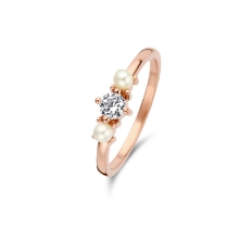 Billede af Spirit Icons Ocean ring sølv rosaforg. m. perle + synt. zirkonia str. 52