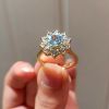 Billede af Rosetring akvamarin og 10 brillanter a 0,08 w/vs. 14 kt. guld