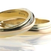 Billede af Vielsesringe 3 farver 14 kt. guld, d. ring isat brill. 7*0,01 + 2*0,005 w/vs. 14 kt.