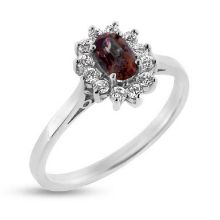 Billede af Rosetring med ægte fac. rubin 6*4 mm. & 12 * brill. a 0,02 w/vs. 14 kt. hvg.