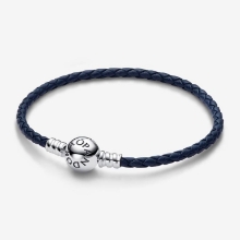 Billede af Pandora Moments læderarmbånd mørkeblå m. sølv (17,5 cm)