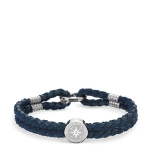 Billede af *Bering Arctic Symphony blåt læderarmbånd poleret stål (180mm)
