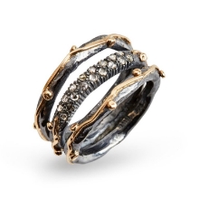 Billede af By Birdie Zeus Tribeca Pavé ring sort rhodineret sølv m.14kt og 0,30ct diamanter str. 58