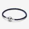 Billede af Pandora Moments læderarmbånd mørkeblå m. sølv (17,5-20,5 cm)