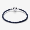 Billede af Pandora Moments læderarmbånd mørkeblå m. sølv (17,5-20,5 cm)