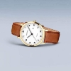 Billede af Bering Titanium dameur gulddoublé brun kalvelæderrem 34mm 5 bar