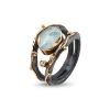 Billede af By Birdie Zeus Dubeca Aqua Raw ring sort rhodineret sølv og 14kt guld, aquamarin og brill. 0,05 ct (str. 52-60)
