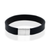 Billede af Men by Pind armbånd sort læder mat stål lås (19-24cm)