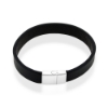 Billede af Men by Pind armbånd sort læder mat stål lås (19-24cm)