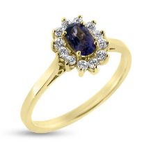 Billede af Rosetring med fac. syn. blå safir 6*4 mm. & 12 * syn. zirk. a 1,75 mm. 14 kt. hvg.