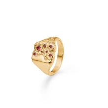 Billede af *Studio Z "Edge" ring forgyldt sølv m. røde cz (str. 54)